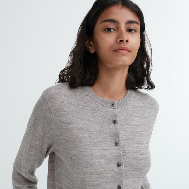 Ženski pulover z okroglim izrezom uniqlo 100pc extra fine merino rdeči