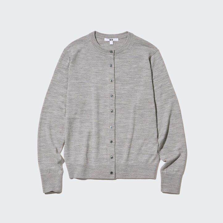 Ženski pulover z okroglim izrezom uniqlo 100pc extra fine merino rdeči