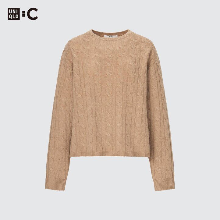 bež uniqlo 100pctshmereble pleteni skrajšani ženski puloverji z okroglim izrezom