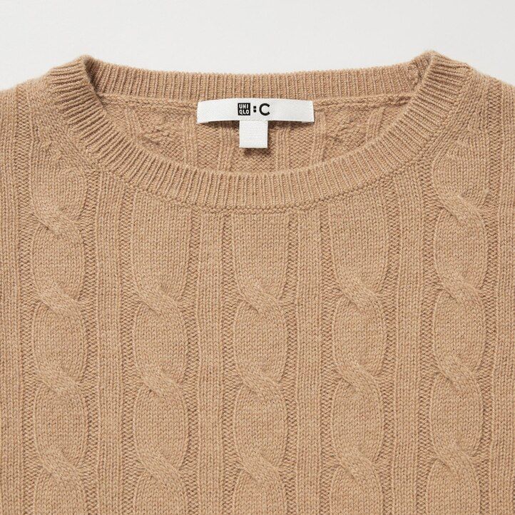 bež uniqlo 100pctshmereble pleteni skrajšani ženski puloverji z okroglim izrezom