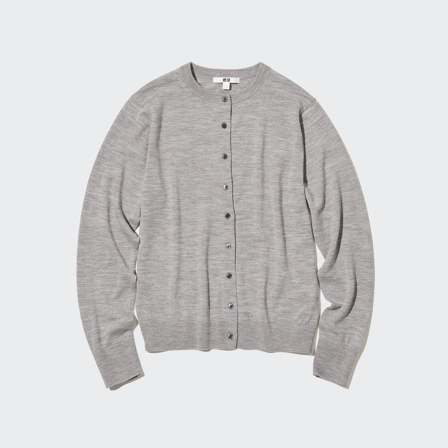 Ženski puloverji uniqlo 100pc extra fine merino z okroglim izrezom sivi
