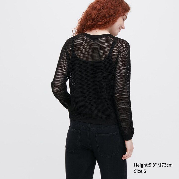 Ženski puloverji z okroglim izrezom uniqlo 3d knit brezšivni mrežasti izrez bele barve