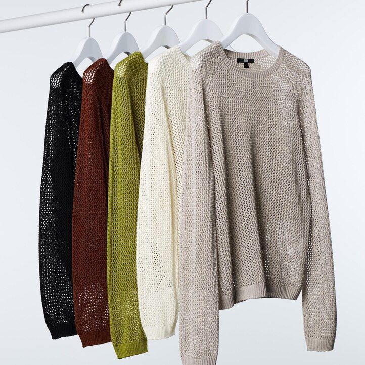 Ženski puloverji z okroglim izrezom uniqlo 3d knit brezšivni mrežasti izrez bele barve