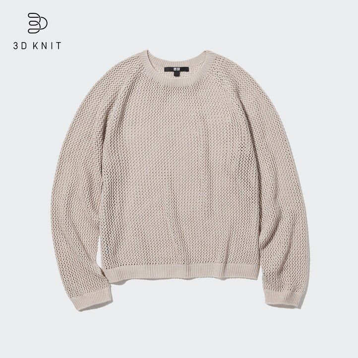 Ženski puloverji z okroglim izrezom uniqlo 3d knit brezšivni mrežasti izrez bele barve