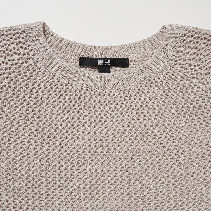 Ženski puloverji z okroglim izrezom uniqlo 3d knit brezšivni mrežasti izrez bele barve