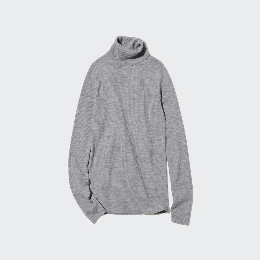 Ženski puloverji uniqlo 100pc extra fine merino rebraste sive barve