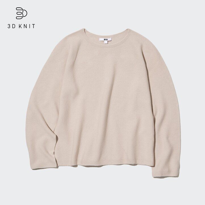 Ženski puloverji z okroglim izrezom uniqlo 3d knit brezšivni bombaž bele barve