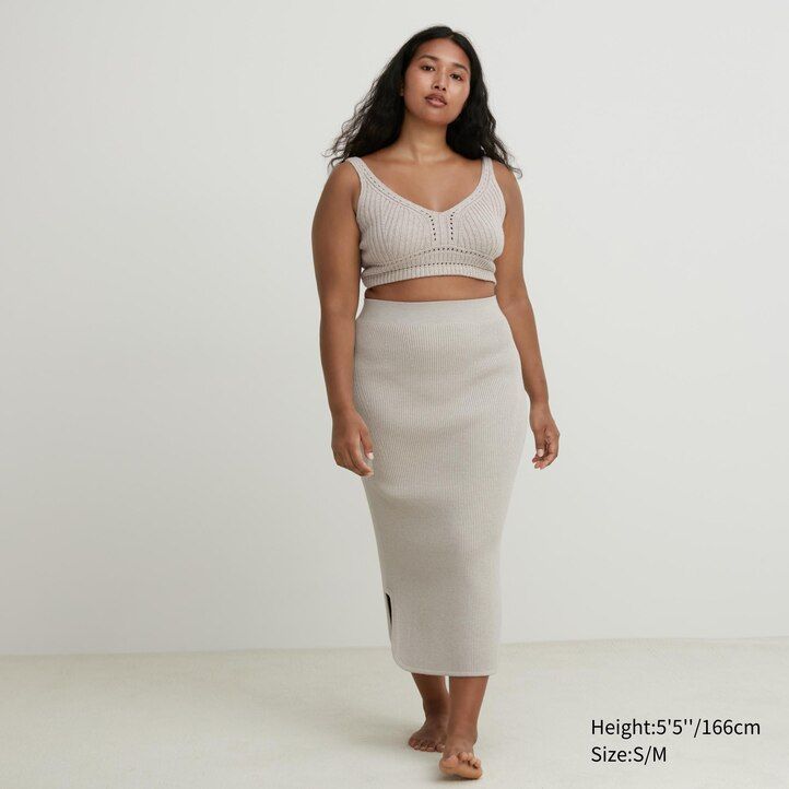 uniqlo 3d pletena brezšivna sufle preja rebrasta ženska krila bež barve