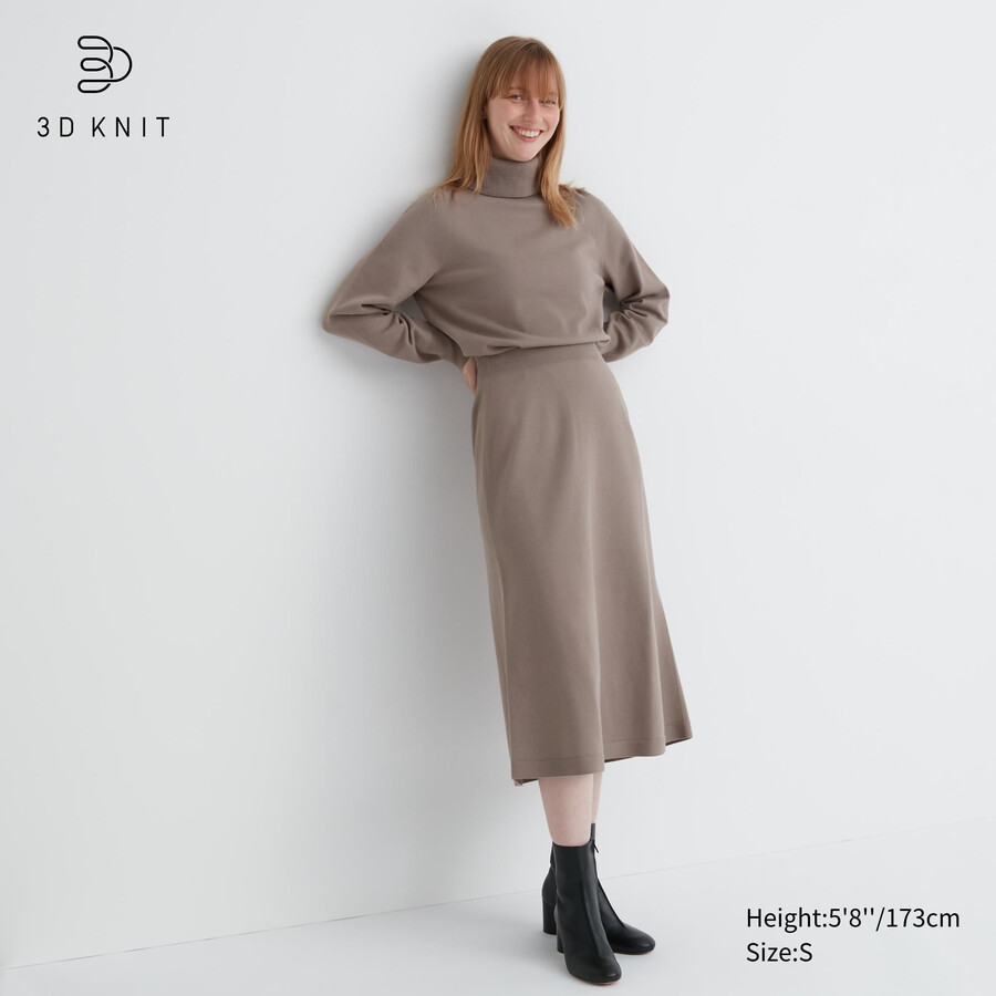 Ženska pletena brezšivna krila iz preje uniqlo 3d knit souffle bež barve