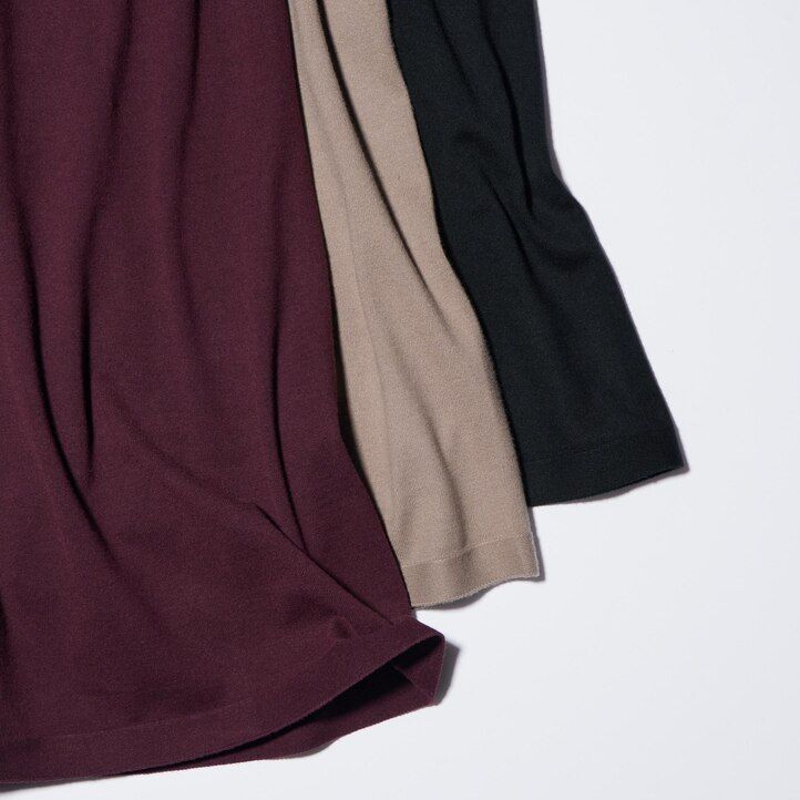 Ženska pletena brezšivna krila iz preje uniqlo 3d knit souffle bež barve