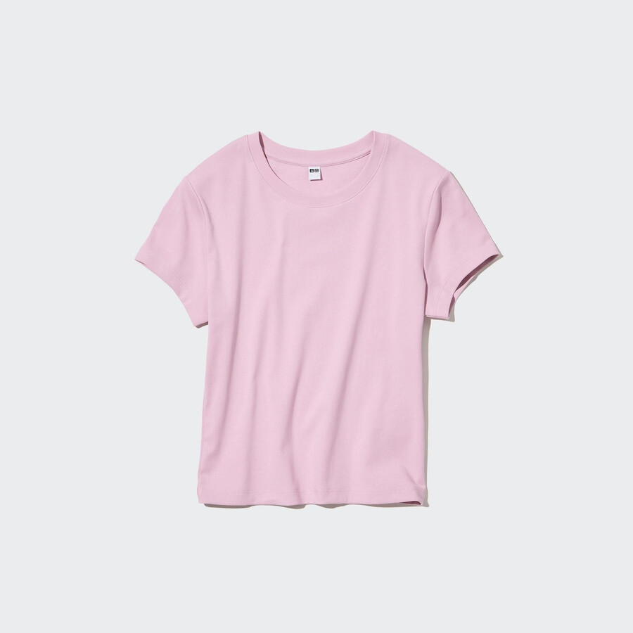 roza ženske majice z rokavi uniqlo cropped fit