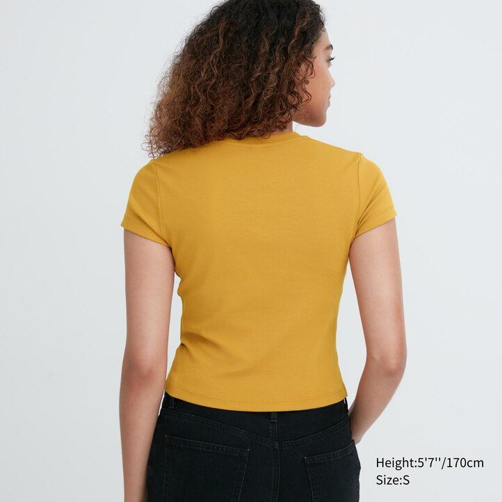 roza ženske majice z rokavi uniqlo cropped fit