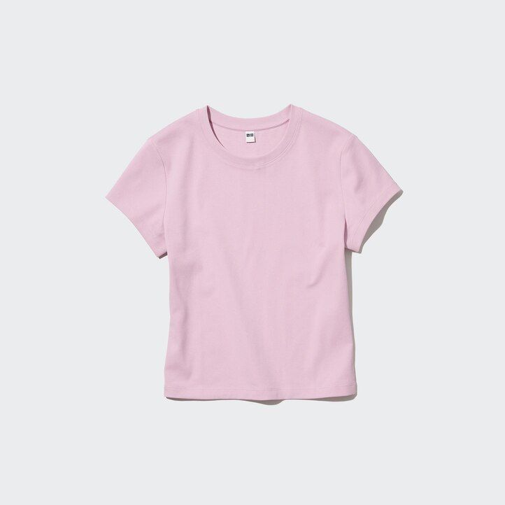 roza ženske majice z rokavi uniqlo cropped fit