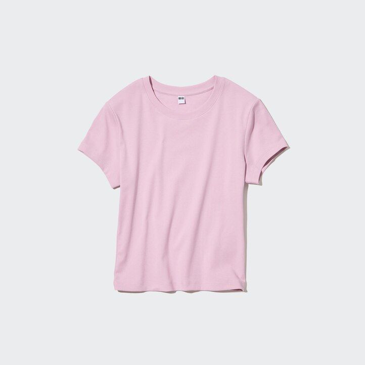 roza ženske majice z rokavi uniqlo cropped fit