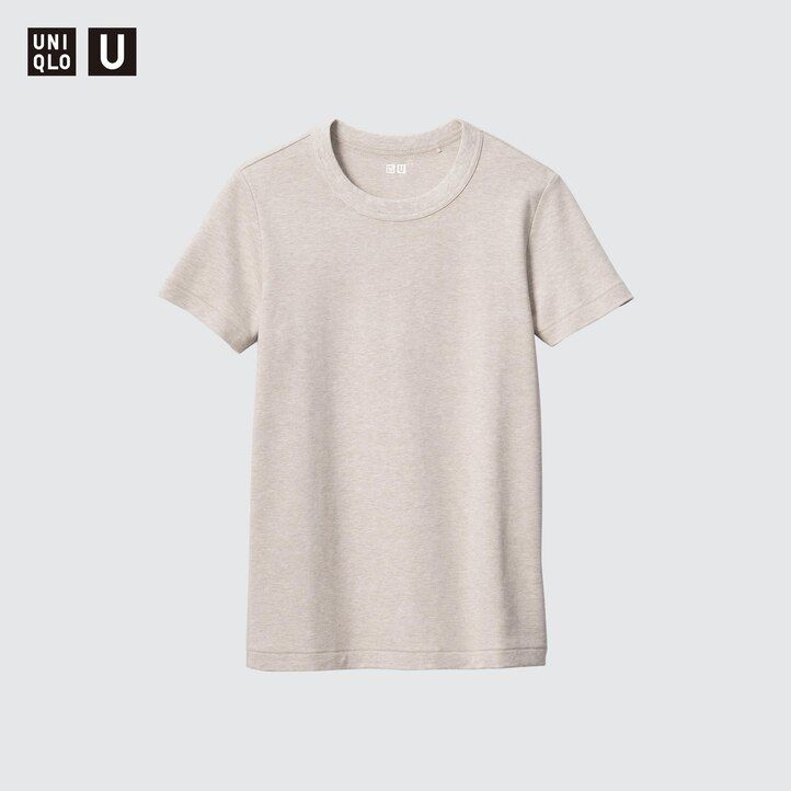 rjava majica uniqlo uniqlo z okroglim izrezom in rokavi v obliki črke u