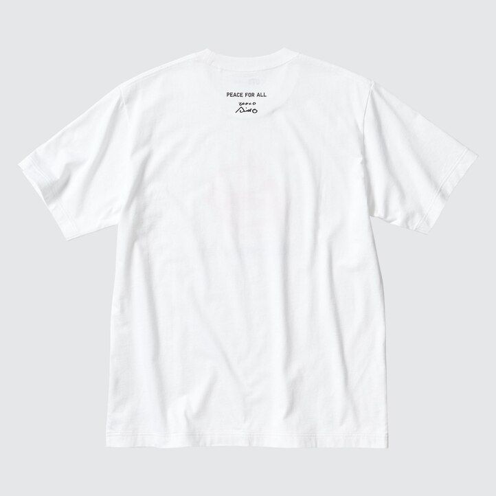 bele ženske majice uniqlo peace for all z grafičnim napisom tadao ando