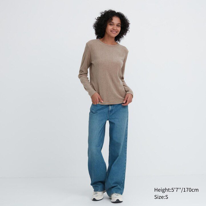 zelene ženske termo majice z okroglim izrezom in rokavi uniqlo heattech fleece