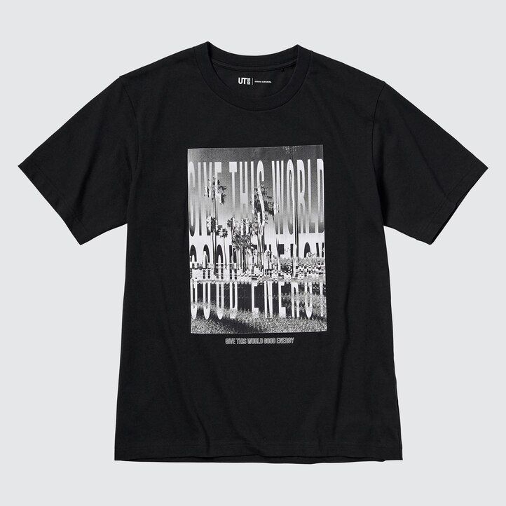 Črne ženske majice uniqlo peace for all z grafiko kosuke kawamura