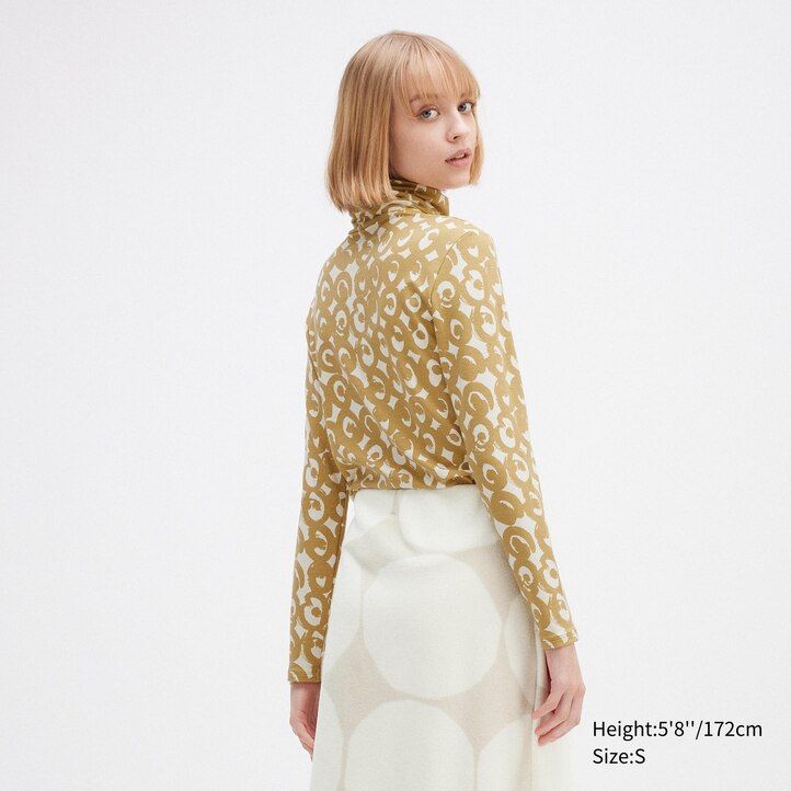 termo majice uniqlo heattech swirl print z rokavi ženske črne