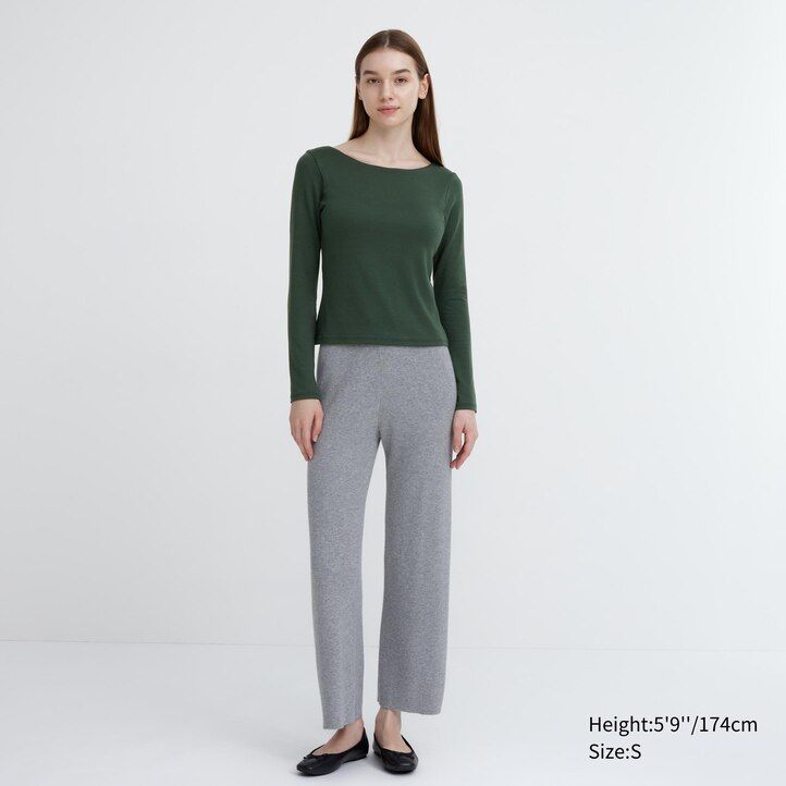 temno zelene rebraste termalne majice uniqlo heattech z okroglim izrezom in rokavi