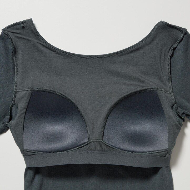 temno zelene rebraste termalne majice uniqlo heattech z okroglim izrezom in rokavi