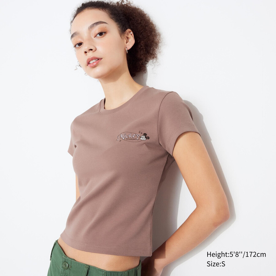 Ženske majice uniqlo disney collection mini ut graphic rjave barve
