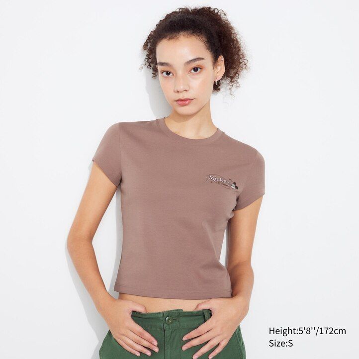 Ženske majice uniqlo disney collection mini ut graphic rjave barve