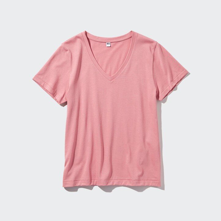 modre ženske majice z rokavi in izrezom v obliki črke uniqlo 100pc supima cotton