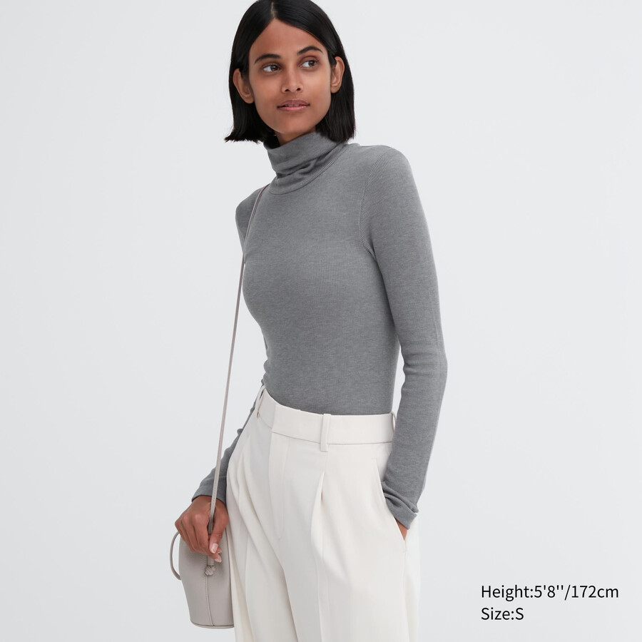 uniqlo heattech ekstra tople brezšivne rebraste termo majice z rokavi sive