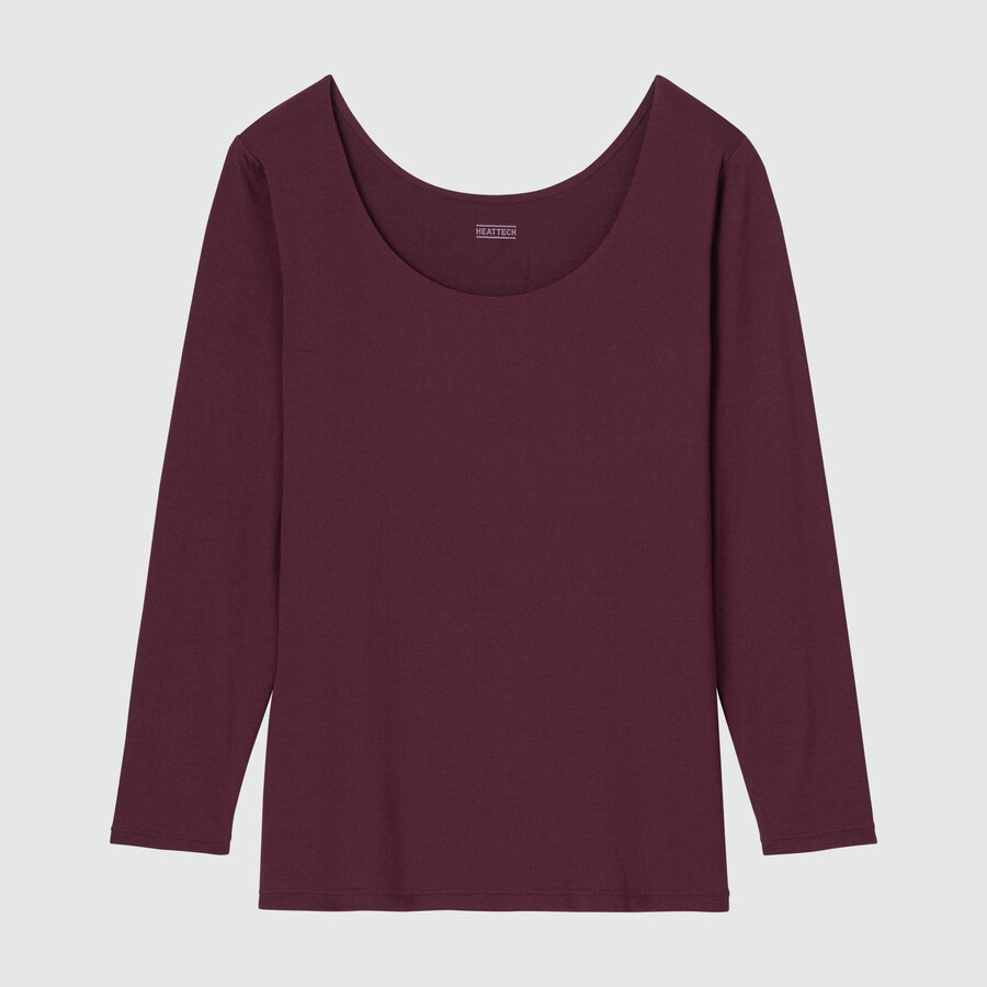 burgundske termo majice uniqlo heattech z okroglim izrezom in rokavi