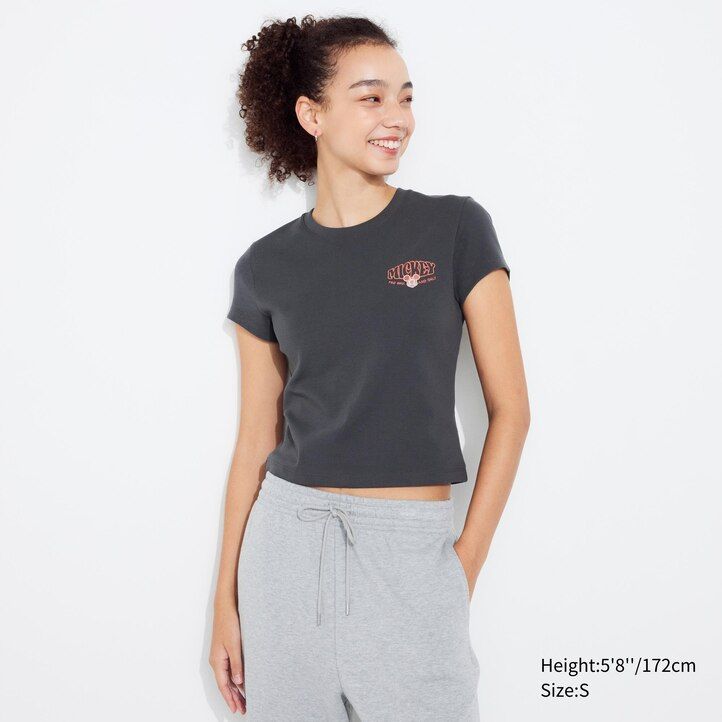 Ženske majice uniqlo disney collection mini ut graphic temno sive