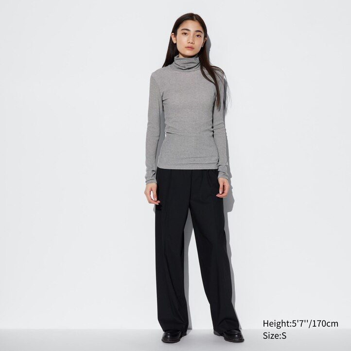 bele termo majice uniqlo heattech extra warm brezšivne rebraste črtaste rokave za ženske