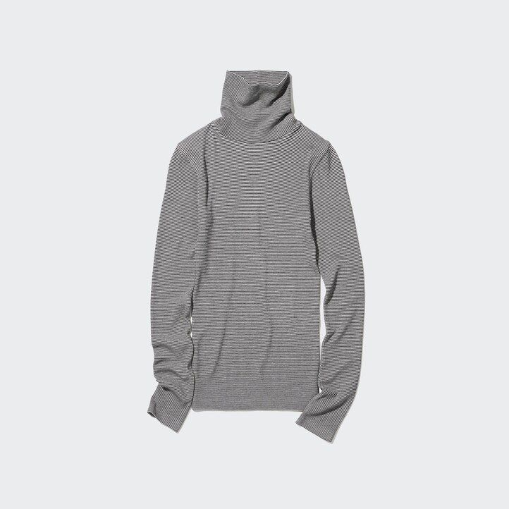 bele termo majice uniqlo heattech extra warm brezšivne rebraste črtaste rokave za ženske