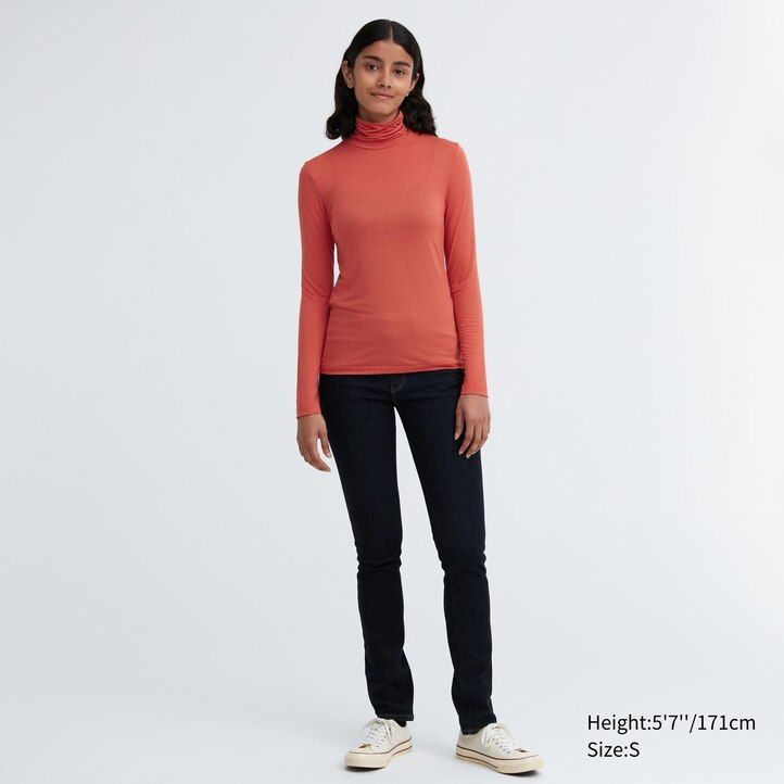 oranžne ženske termo majice z ultra lahkimi rokavi uniqlo heattech