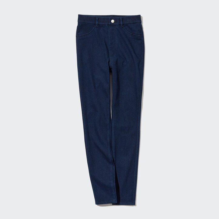 modri ženski uniqlo heattech ultra raztegljivi jeans topi z visokim pasom