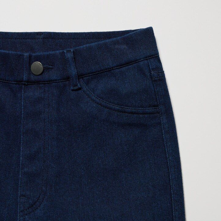 modri ženski uniqlo heattech ultra raztegljivi jeans topi z visokim pasom