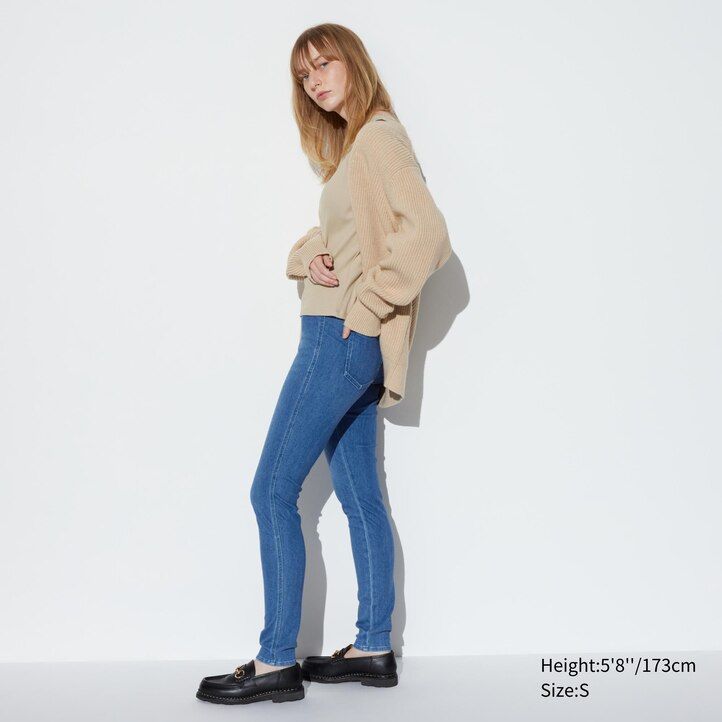 Ženski ultra raztegljivi jeans top uniqlo modre barve