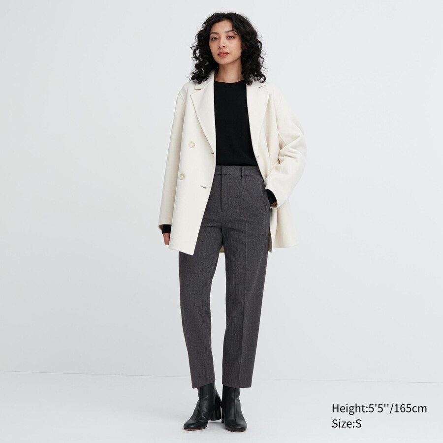 temno sivi ženski elegantni zgornji deli uniqlo z vzorcem ribje kosti do gležnjev
