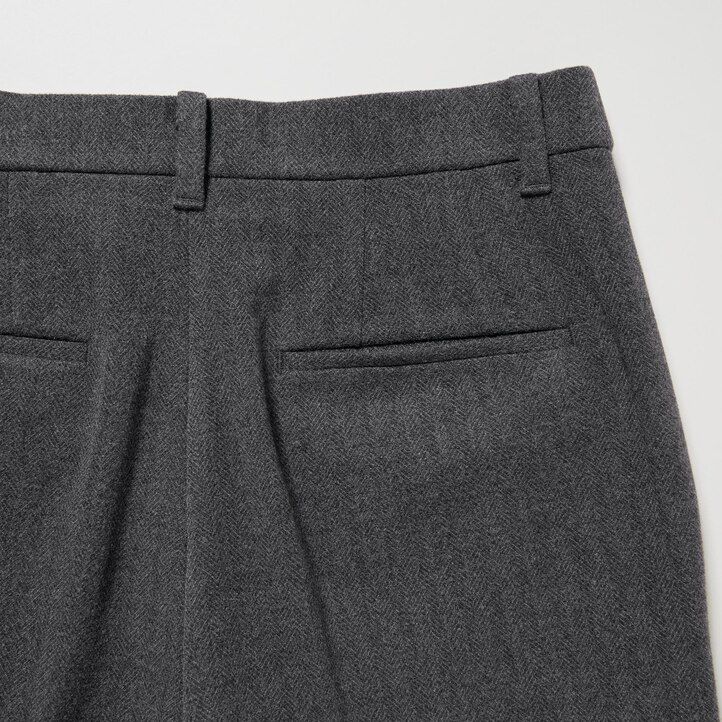 temno sivi ženski elegantni zgornji deli uniqlo z vzorcem ribje kosti do gležnjev