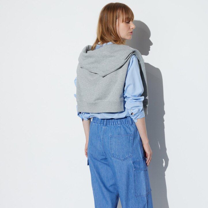modri uniqlo denim široki ravni legrgo ženski topovi