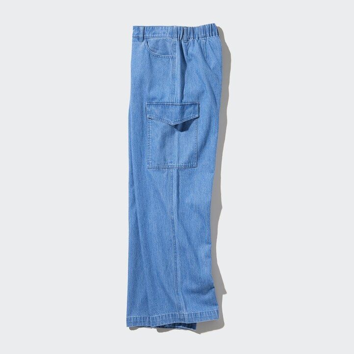 modri uniqlo denim široki ravni legrgo ženski topovi