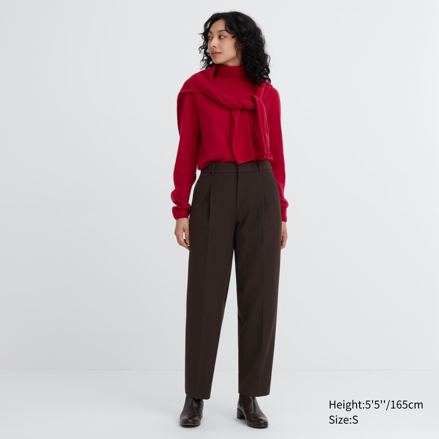 Ženski nagubani topovi uniqlo heattech temno rjave barve