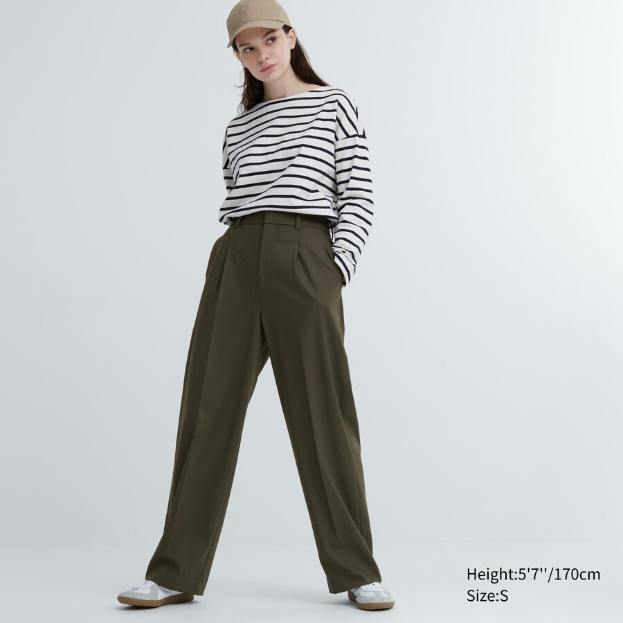 Ženski nagubani široki top uniqlo olivne barve