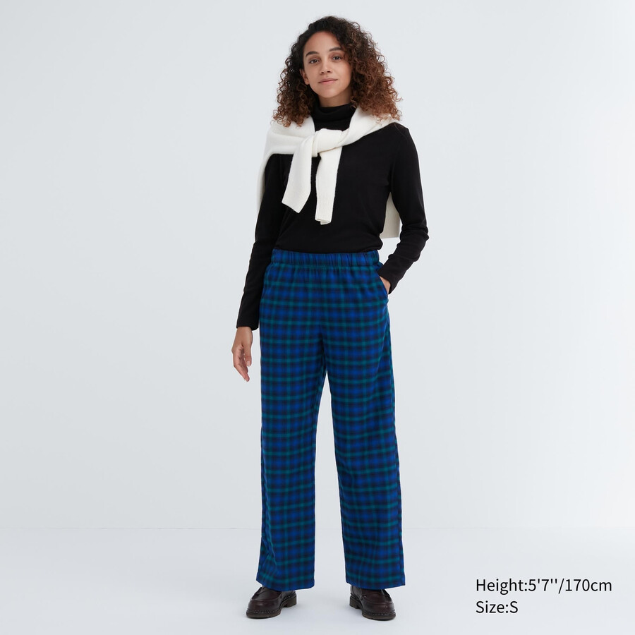 Ženski flanelasti topovi uniqlo modre barve