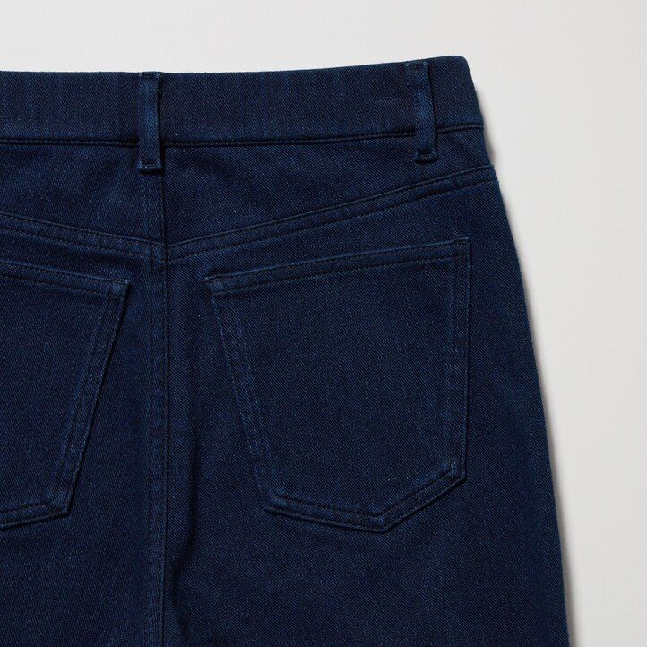 modri ženski uniqlo heattech ultra raztegljivi jeans topi z visokim pasom