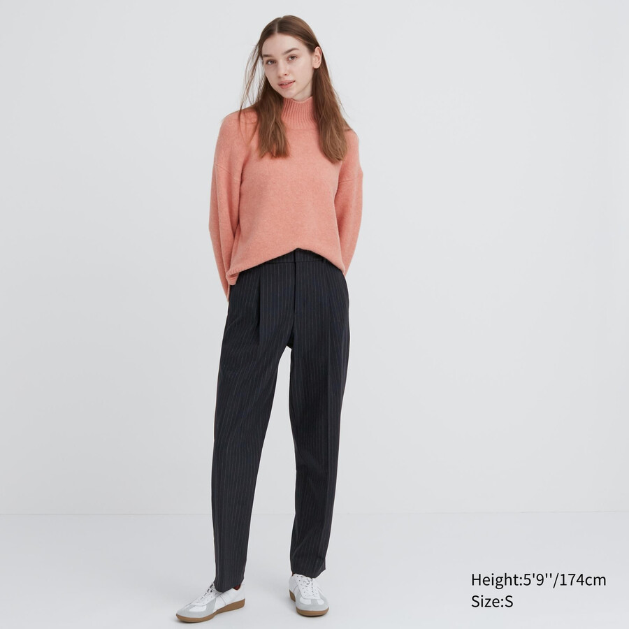 navy - Ženski črtasti nagubani topovi uniqlo heattech