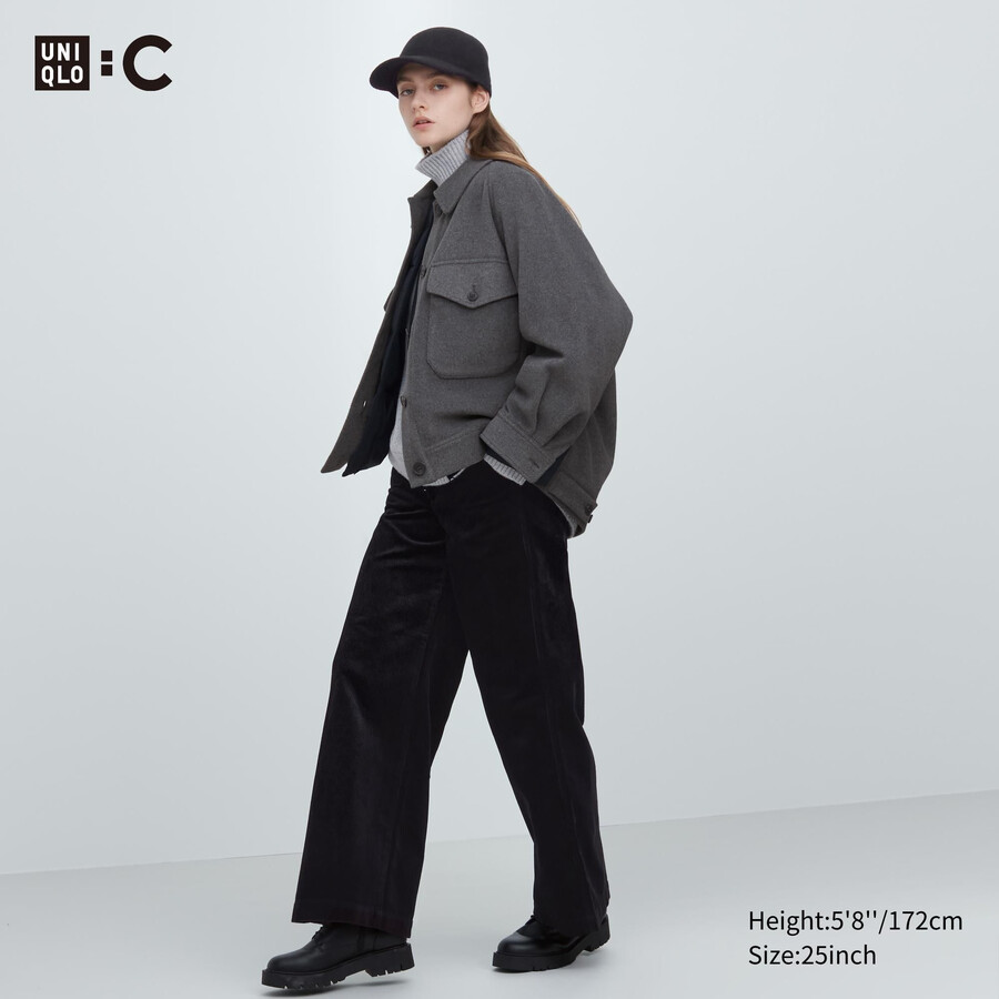 Ženski žametni top uniqlo s širokimi nogavicami črne barve