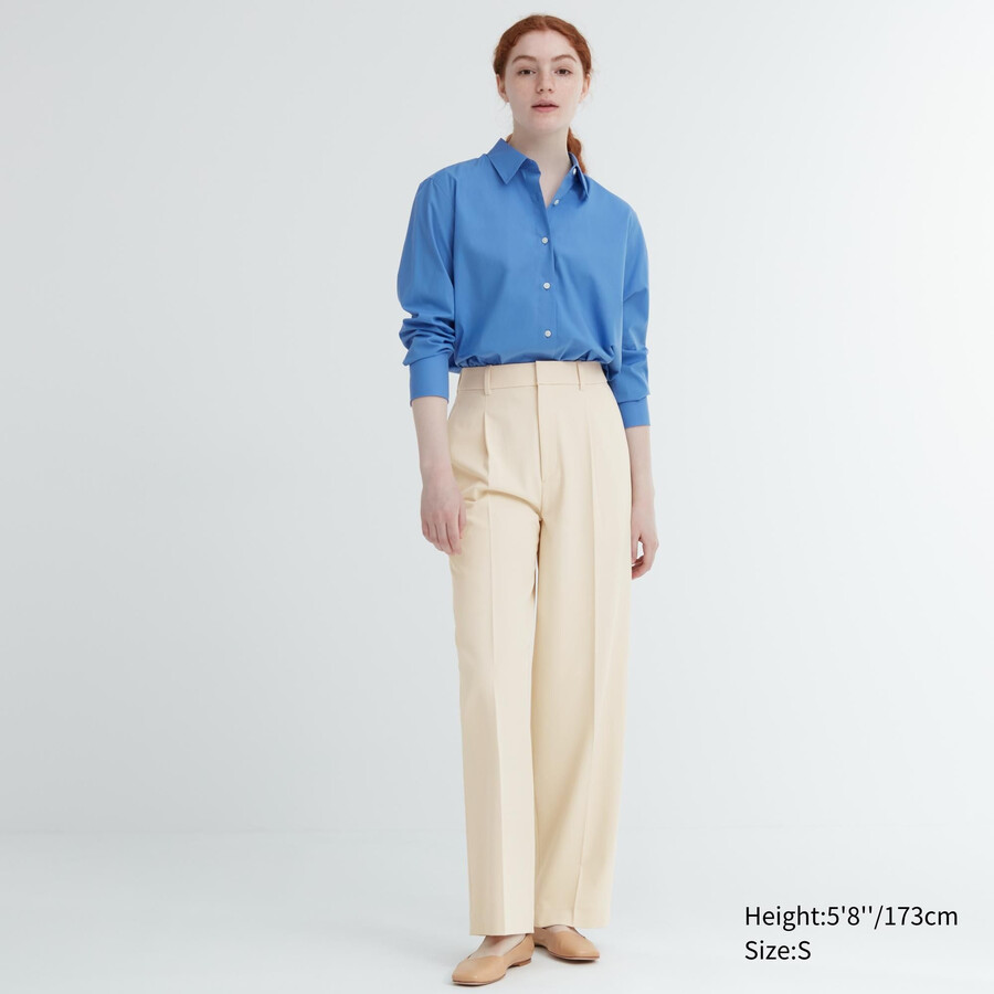 Ženski nagubani široki top uniqlo bež barve