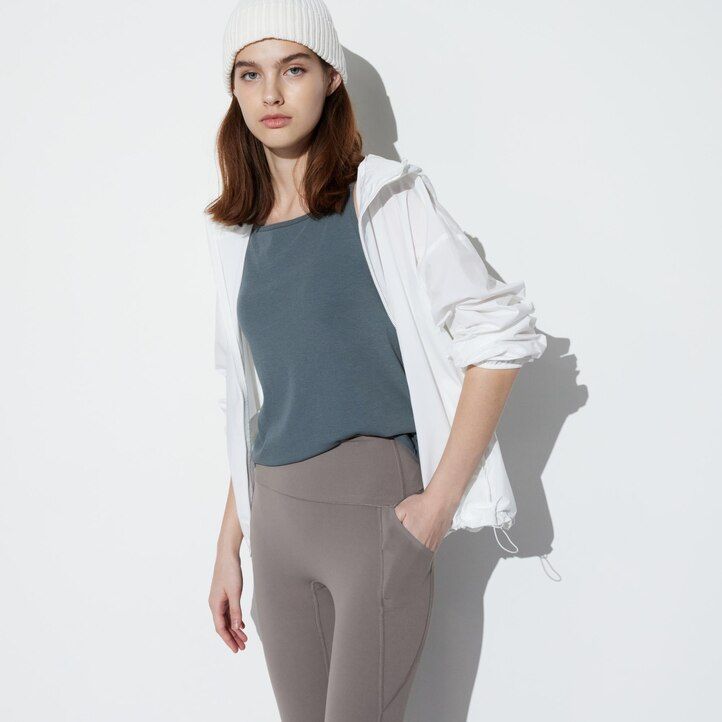 Črni ženski ultra mehki topovi uniqlo airism z žepi